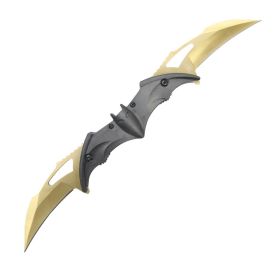 Bat Pattern Handle Double Blade Folding Knife Gold Blade