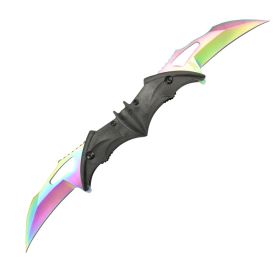 Bat Pattern Handle Double Blade Folding Knife Rainbow Blade