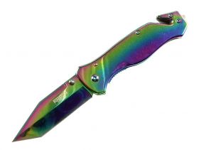 Defender-Xtreme 8" Full Rainbow Color Spring Assist Folding Knife 3CR13 Steel