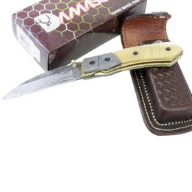 TheBoneEdge 7.5" Damascus Blade and Handle Folding Knives Handmade with Sheath