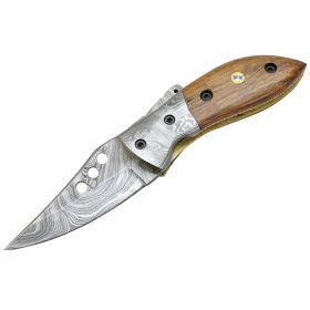 TheBoneEdge 7" Damascus Blade & Wood Handle Folding Knives Handmade with Sheath