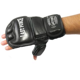 Last Punch Geniun Leather Fingerless Boxing Fighting MMA Training Gloves Black