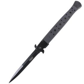 Defender-Xtreme 11" Spring Assisted Thin Blade Knives All Black W/ Belt Clip
