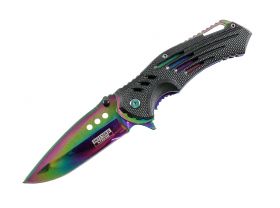 Defender Xtreme 8.75" Spring Assisted Tactical Folding Knife 3CR13 Steel Rainbow