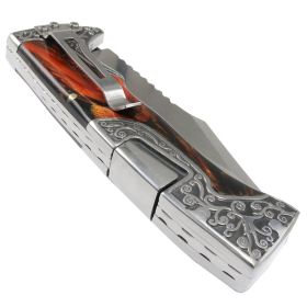 TheBoneEdge 9" Marble Handle Engraved Design Folding Knife 3CR13 Steel