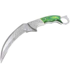 TheBoneEdge 9.5" Damascus Blade Wood Handle Hunting Knife with Leather Sheath