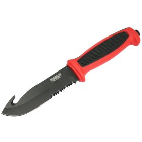 Defender-Xtreme 9.5" Red Rubber Handle Hunting Knife Stainless Steel Gut Hook