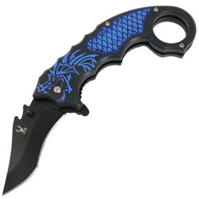 TheBoneEdge 8" Blue Dragon Spring Assisted Folding Knife 3CR13 Stainless Steel