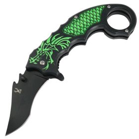 TheBoneEdge 8" Green Dragon Spring Assisted Folding Knife 3CR13 Stainless Steel