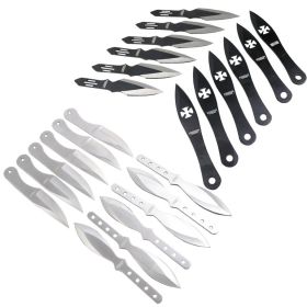 Defender 5.5" Throwing Knife 24 Pc Set Stainless Steel 4 Styles Black & Silver