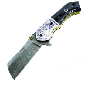 TheBoneEdge Razor Style Blade Damascus Steel Folding Knife 7.5" Handmade