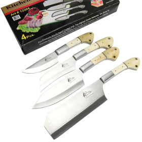 TheBoneEdge 4 Pc Chef's Kitchen Knives Set Bone Handle Hand Made Full Tang Steel
