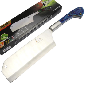 TheBoneEdge 12" Chef Kitchen Cleaver Knife Blue Packawood Handle Stainless Steel