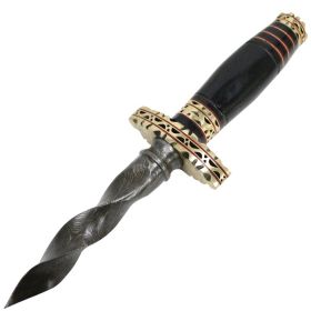 TheBoneEdge Twist Kris Triangle Blade 11" Dagger Damascus Steel Black Bone Handle
