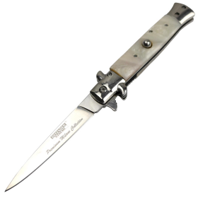 Defender-Xtreme 9" Spring Assisted Folding Knife Pearl Acrylic Handle 3CR13 Steel