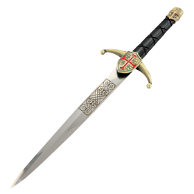 Defender 14.5" Crusader Dagger Gold Knight Cross Stainless Steel Collectible