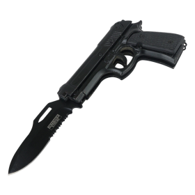 Defender-Xtreme 8.5" Black Handle Spring Assisted Gun Folding Knife 3CR13 Steel