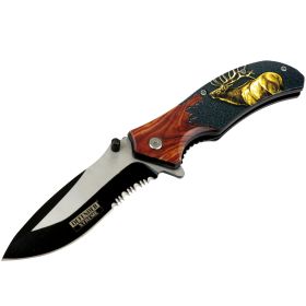 Defender-Xtreme 8.5" Elk Wood Handle Spring Assisted Folding Knife Tactical Sharp