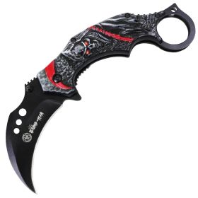 Zomb-War 7" Grim Reaper Black Red Spring Assisted Folding Knife Stainless Steel 
