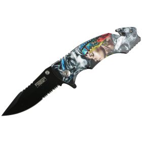 Defender-Xtreme 8" Wolf Woman Spring Assisted Folding Knife Tactical Belt Cutter