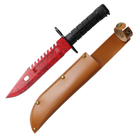 Defender-Xtreme 13" Red Spider Blade Abs Handle Survival Knife With Sheath 