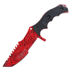 8.5" Red Black Spider Web Hunting Knife Stainless Steel Survival Outdoor Knives