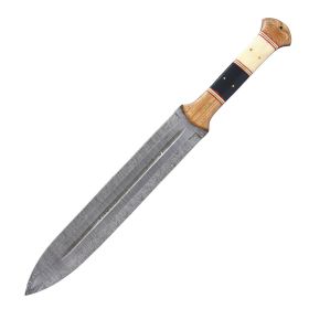 TheBoneEdge 21" Damascus Steel Hand Forged Sword Horn & Wood Handle Full Tang