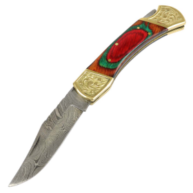 TheBoneEdge 9" Hand Made Damascus Blade Folding Knife Pakkawood Handle Multi Color