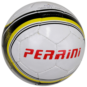 Perrini Soccer Ball White/Yellow Trim All Weather Indoor Outdoor Official Size 5