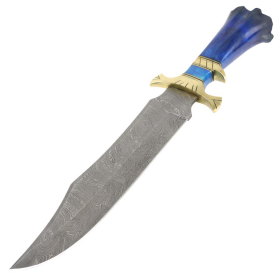 TheBoneEdge 15" Damascus Steel Custom Hand Made Hunting Knife Blue Handle Sheath