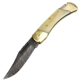 TheBoneEdge 9" Hunting Folding Knife Damascus Steel Pearl Handle Hand Made New
