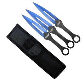 Defender-Xtreme 7" Blue Color Blade 3 PC Throwing Knife Set With Nylon Pouch