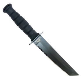 Defender 7.5" Hunting Knife All Black Stainless Steel Blade Rubber Handle W/ Sheath