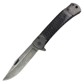 Defender-Xtreme 9" All Black Stone Wash Blade Resin Handle Spring Assisted Folding Knife