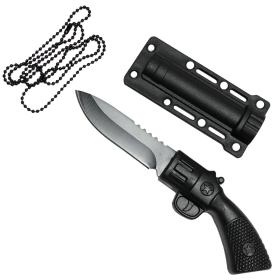 Defender-Xtreme 5.5" All Black Hunting Gun Style Knife w/ Necklace 3CR13 Steel