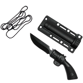 Defender-Xtreme 5.5" Black Hunting Gun Style Knife w/ Necklace 3CR13 Steel
