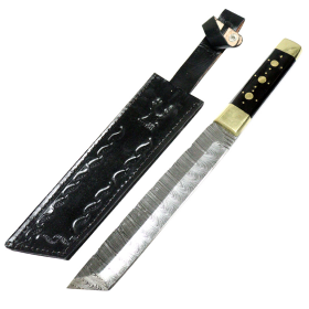 TheBoneEdge 13" Damascus Steel Custom Hand Made Hunting Knife Horn Handle With Sheath