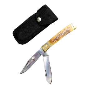 TheBoneEdge 7.5" Practical Dual-Bladed Trapper Folding Pocket Knife With Nylon Sheath