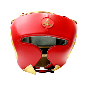 Last Punch Red & Gold Heavy Duty Cheek Protection Training Boxing Headgear