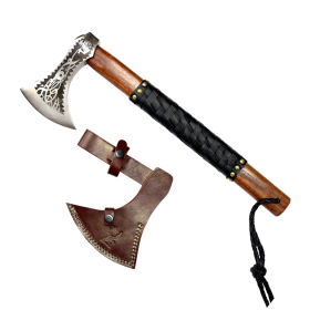 TheBoneEdge 17.5" Hunting Axe Steel Blade Dark Brown Wood Handle With Sheath