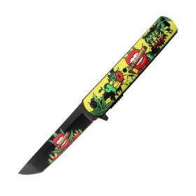 8" Yellow Handle Lips Design Spring Assisted Folding Knife W/ Belt Clip