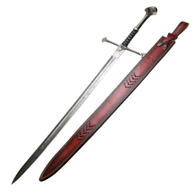 43" Medieval Style Damascus Blade Sword with Black Leather Handle and Leather Sheath