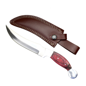 Defender Xtreme 11" Full Tang Hunting Knife Red Wood Handle and Leather Sheath