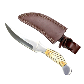 Defender Xtreme 9.5" Full Tang Hunting Knife Horn Handle and Leather Sheath