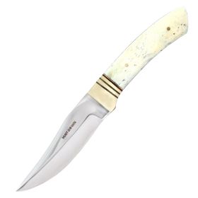 Hunt-Down 9" Full Tang Hunting Knife Horn Handle With Leather Sheath