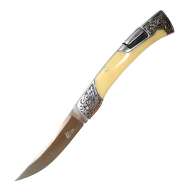 TheBoneEdge 8.5" Yellow Resin Handle Engraved Design Folding Knife 3CR13 Stainless Steel
