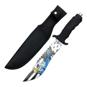 Defender-Xtreme 13" Black Flag & Eagle Blade ABS Handle Hunting Knife With Sheath