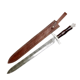 TheBoneEdge 29" Wood Handle Damascus Blade Sword With Genuine Leather Sheath