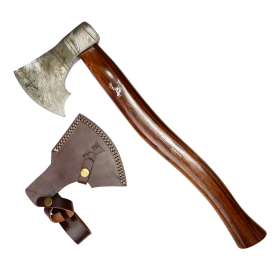 TheBoneEdge 19" Throwing Axe Damascus Blade Dark Wood Handle With Sheath