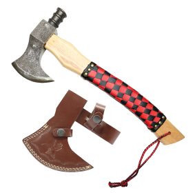 TheBoneEdge 18" Red & Black Leather Wrapped Handle Steel Forged Blade Hunting Axe With Sheath